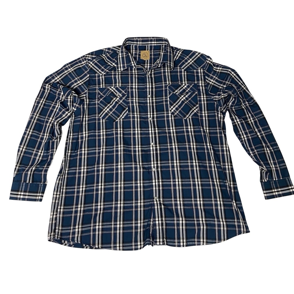 GC Pearl‎ Snap Western Shirt XXL Plaid Blue White Long Sleeve